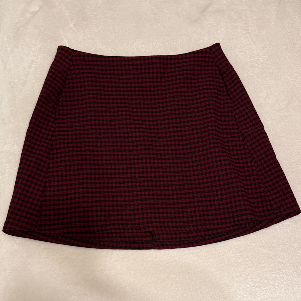 Elegant Burgundy Plaid A-Line Skirt